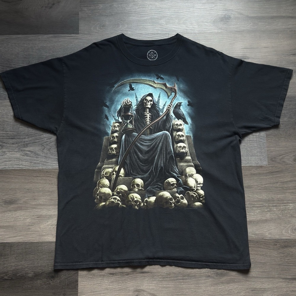 ODM Grim Reaper Skeleton Skull T-shirt Mens XL Black Grunge Y2K Style